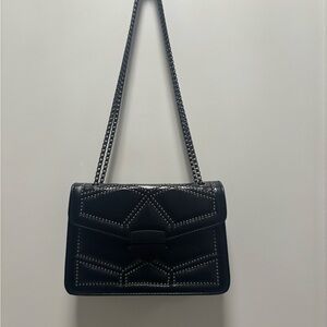 Faux Leather Black Studded Shoulder Bag